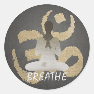 Namaste Yoga Gold Om Sign Breathe Classic Round Sticker