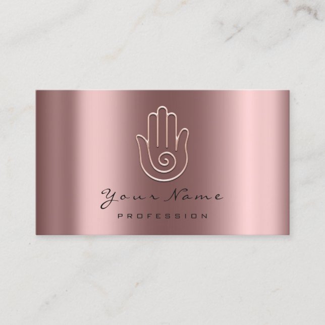 Namaste Yoga Hand Rose Gold Logo Appointment Card (Front)