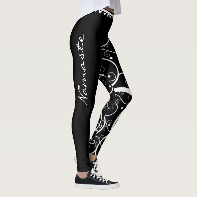 Namaste Yoga Leggings - Black and White Spirals (Right)
