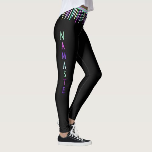 Namaste Yoga Leggings _ Black with colorful lines