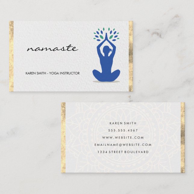 Namaste Yoga Lotus Position Gold Foil Business Card (Front/Back)