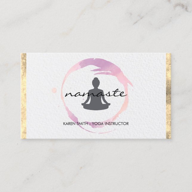 Namaste Yoga Lotus Position Gold Trim Grunge Business Card (Front)