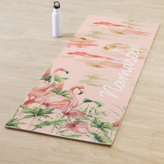 Namaste Yoga Mat with Pink Flamingos