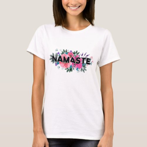 Namaste yoga meditation floral background T_Shirt