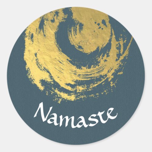 Namaste Yoga Meditation Instructor Blue Gold ZEN Classic Round Sticker