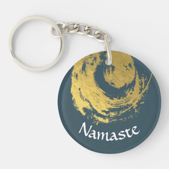 Namaste Yoga Meditation Instructor Blue Gold ZEN Keychain (Front)