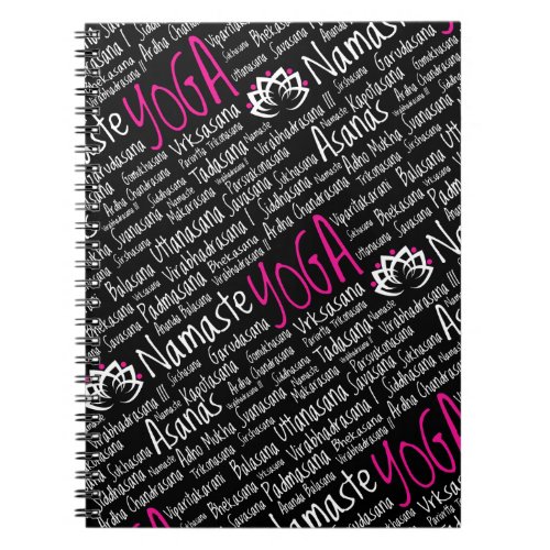 Namaste Yoga Pink Black Asanas Positions Notebook