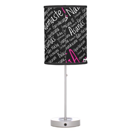 Namaste Yoga Pink Black Asanas Positions Table Lamp (Back)