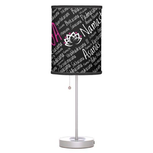 Namaste Yoga Pink Black Asanas Positions Table Lamp (Right)