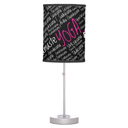 Namaste Yoga Pink Black Asanas Positions Table Lamp (Front)