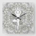 Namaste Yoga Pose | Mandala Pattern Square Wall Clock