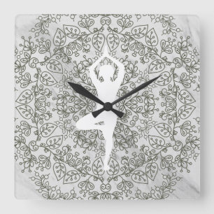Namaste Yoga Pose Mandala Pattern Square Wall Clock