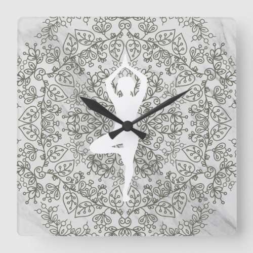 Namaste Yoga Pose  Mandala Pattern Square Wall Clock