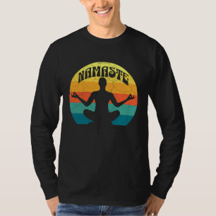 Namaste Yoga Pose Peace Meditate Zen Retro Sunset  T-Shirt