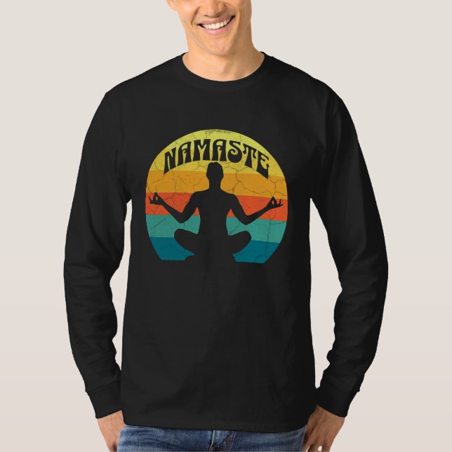 Namaste Yoga Pose Peace Meditate Zen Retro Sunset  T-Shirt (Front)
