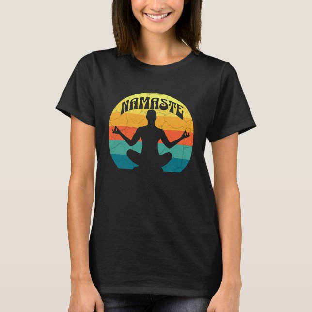 Namaste Yoga Pose Peace Meditate Zen Retro Sunset  T-Shirt (Front)