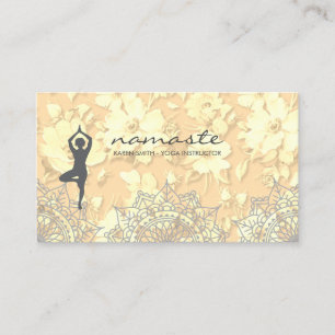 Namaste Yoga Pose Tribal Floral Pattern Business Card