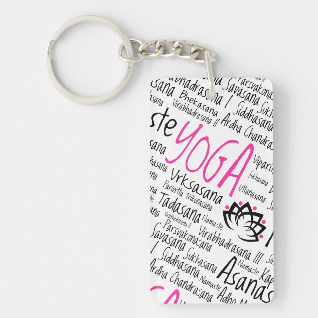 Namaste Yoga Positions Asana Poses Sanskrit Names Keychain (Front)