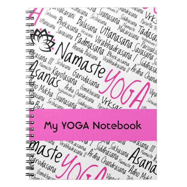 Namaste Yoga Positions Asana Poses Sanskrit Names Notebook (Front)