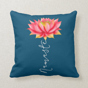 Namaste Yoga Saying Lotus Flower Pink Boho Zen Throw Pillow