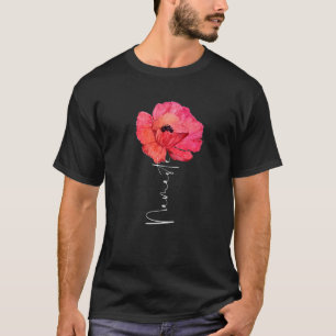 Namaste Yoga Saying Watercolor Red Poppy Flower Bo T-Shirt