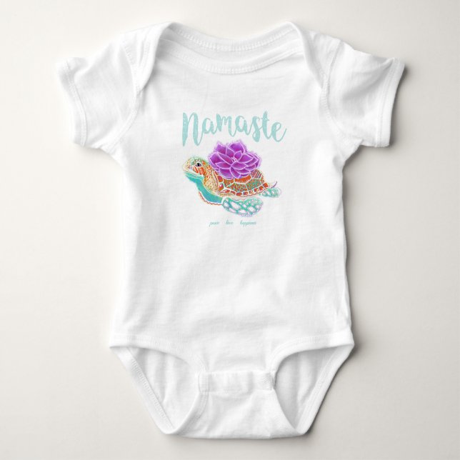 Namaste Yoga Sea Turtle Baby Infant Bodysuit (Front)