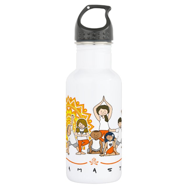 Namaste Yoga Teacher with Students - Yoga Poses - Stainless Steel Water Bottle (Front)