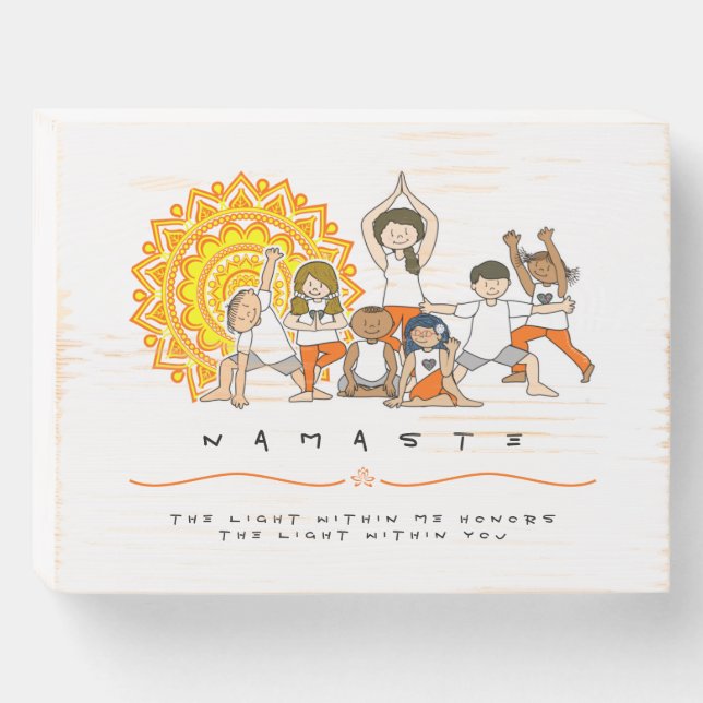 Namaste Yoga Teacher with Students - Yoga Poses - Wooden Box Sign (Front Horizontal)