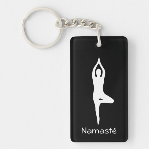 Namast yoga tree pose silhouette custom keychain