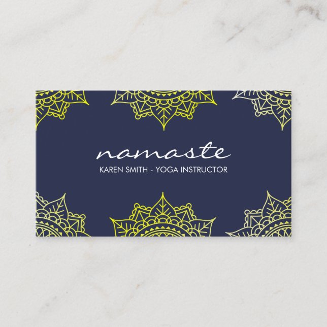 Namaste Yoga Tribal Pattern with lotus position Business Card (Front)