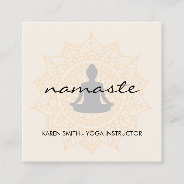 Namaste Yoga Tribal Pattern with lotus position Square Business Card (Front)