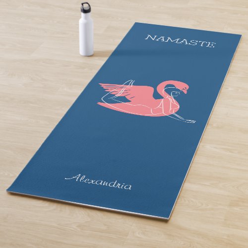 Namaste Yoga Woman Pose Graphic Pink Swan Blue Yoga Mat