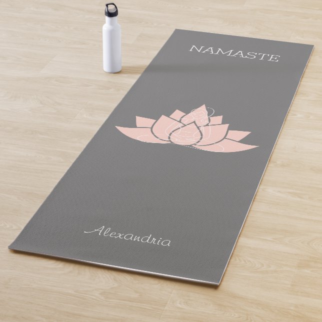 Namaste Yoga Woman Posing Graphic Grey Yoga Mat (In Situ)
