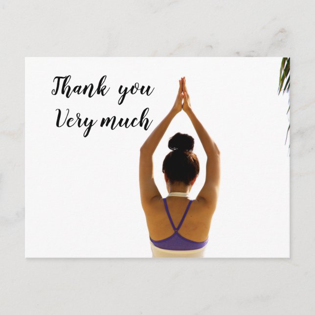Namaste Yoga woman raise hand Thank you Postcard (Front)