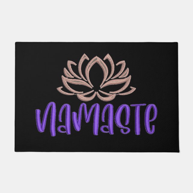 Namaste Zen Yoga Lotus Meditation Purple Black Doormat (Front)