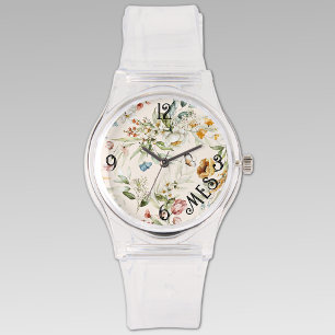 Name, 1600s Dutch Florals, Clear Silicone Womens Watch