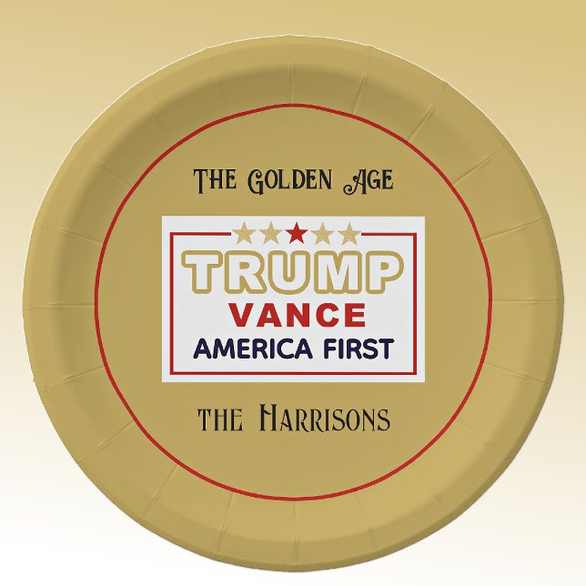 Name, 2025 Trump-Vance America First, 7-in Round Paper Plates (Creator Uploaded)