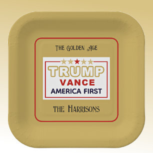 Name, 2025 Trump-Vance America First, 7-in Square Paper Plates
