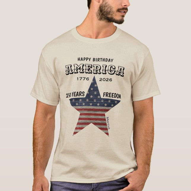 Name || 250th Happy Birthday America Sand Color T-Shirt (Front)