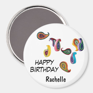 Name, 3-inch Happy Birthday Quilled Paisleys Magnet