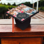 Name 3 photos pink red floral glitter graduate graduation cap topper<br><div class="desc">Celebrate the big day with this hand painted red pink,  blue and peach floral watercolor bouquet with gold glitter confetti sparkles ,  add 3 of your favorite photos. Add your name and your class year  a modern script calligraphy graduate graduation cap</div>