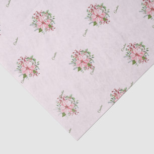 Name, 3 Tissue Sheets, Pink Poinsettia Pattern Tissue Paper