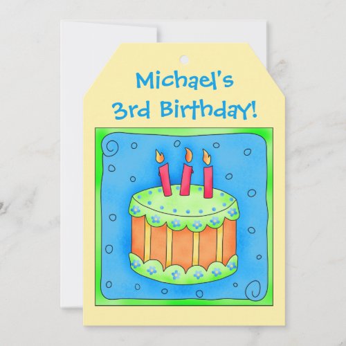 Name 3rd Birthday Cake Art Party Invitation