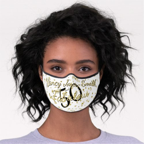 Name _ 50 and Fabulous Gold Black Birthday Premium Face Mask