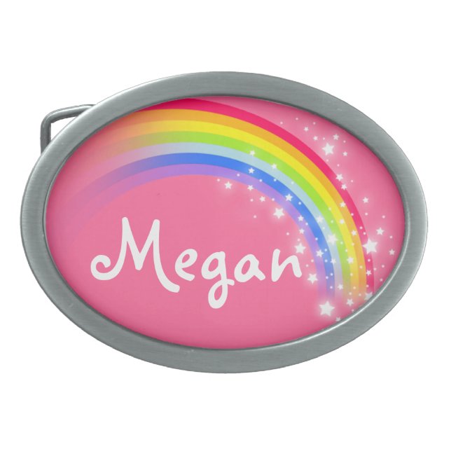 Name 5 letters rainbow purple oval belt buckle (Front)