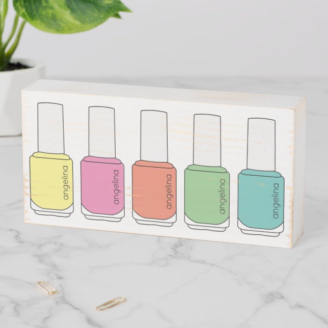 Name 5 Nail Polish Bottles Wooden Box Sign (In Situ Horizontal)