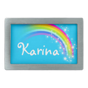 Name 6 letter rainbow bright blue oval belt buckle