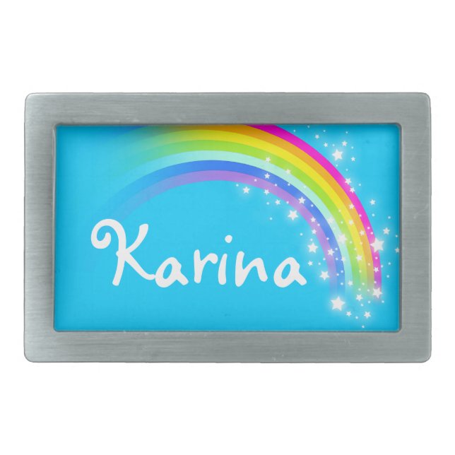 Name 6 letter rainbow bright blue oval belt buckle (Front)