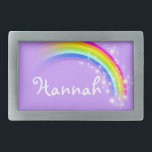 Name 6 letter rainbow pale purple oval belt buckle<br><div class="desc">Named rainbow belt buckle,  currently reads,  Hannah or personalise with the name of your choice (up to 6 letters only). Design inspired from the many beautiful rainbows here in Victoria,  Australia. Item designed exclusively by Sarah Trett.</div>