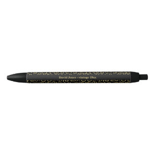 Name - 70th Birthday Number Pattern Black/Gold Pen
